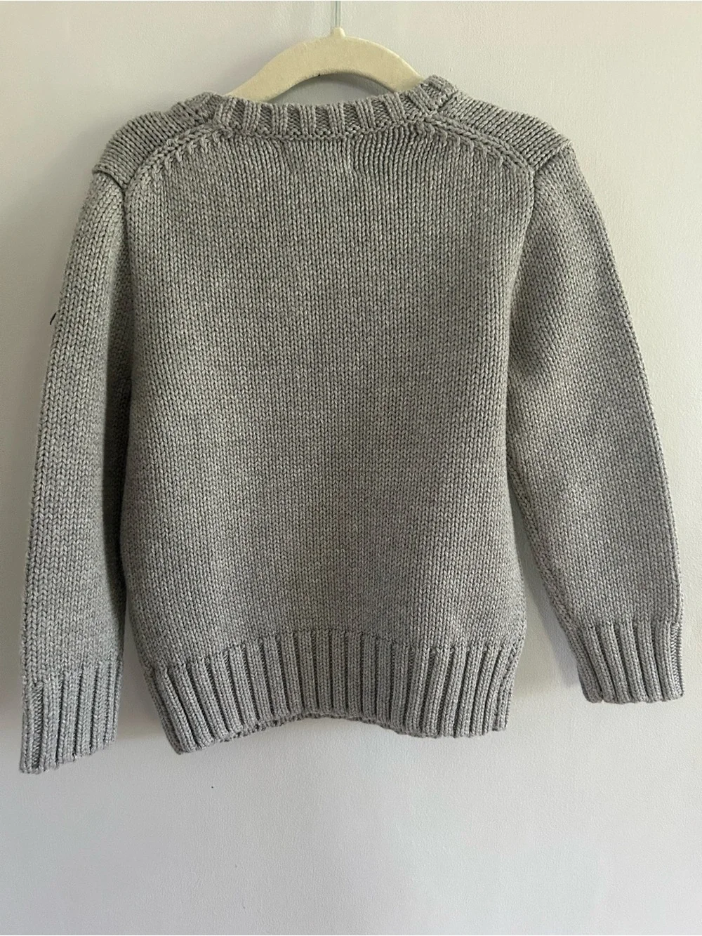 Ralph Lauren Light Gray Knit Sweater with Red, White & Blue Flag